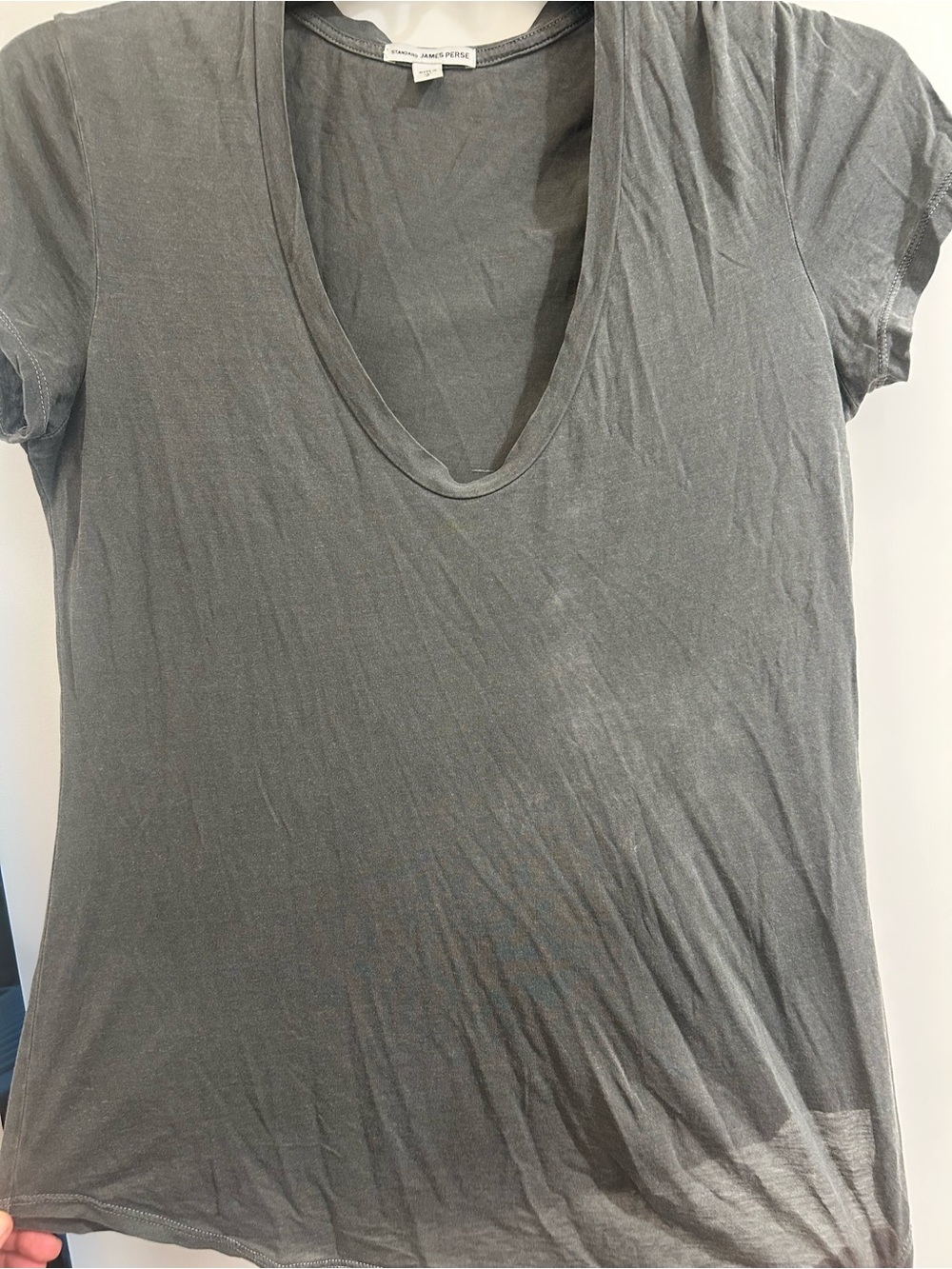 James Perse Women's Short Sleeve Deep U neck Tee — Gray